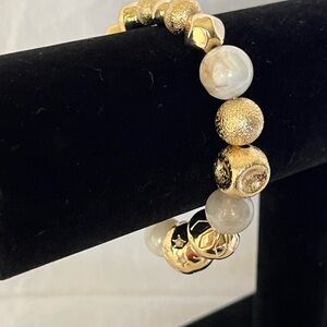 NWT Chico’s Elegant Gold and White Stretch Beaded Bracelet